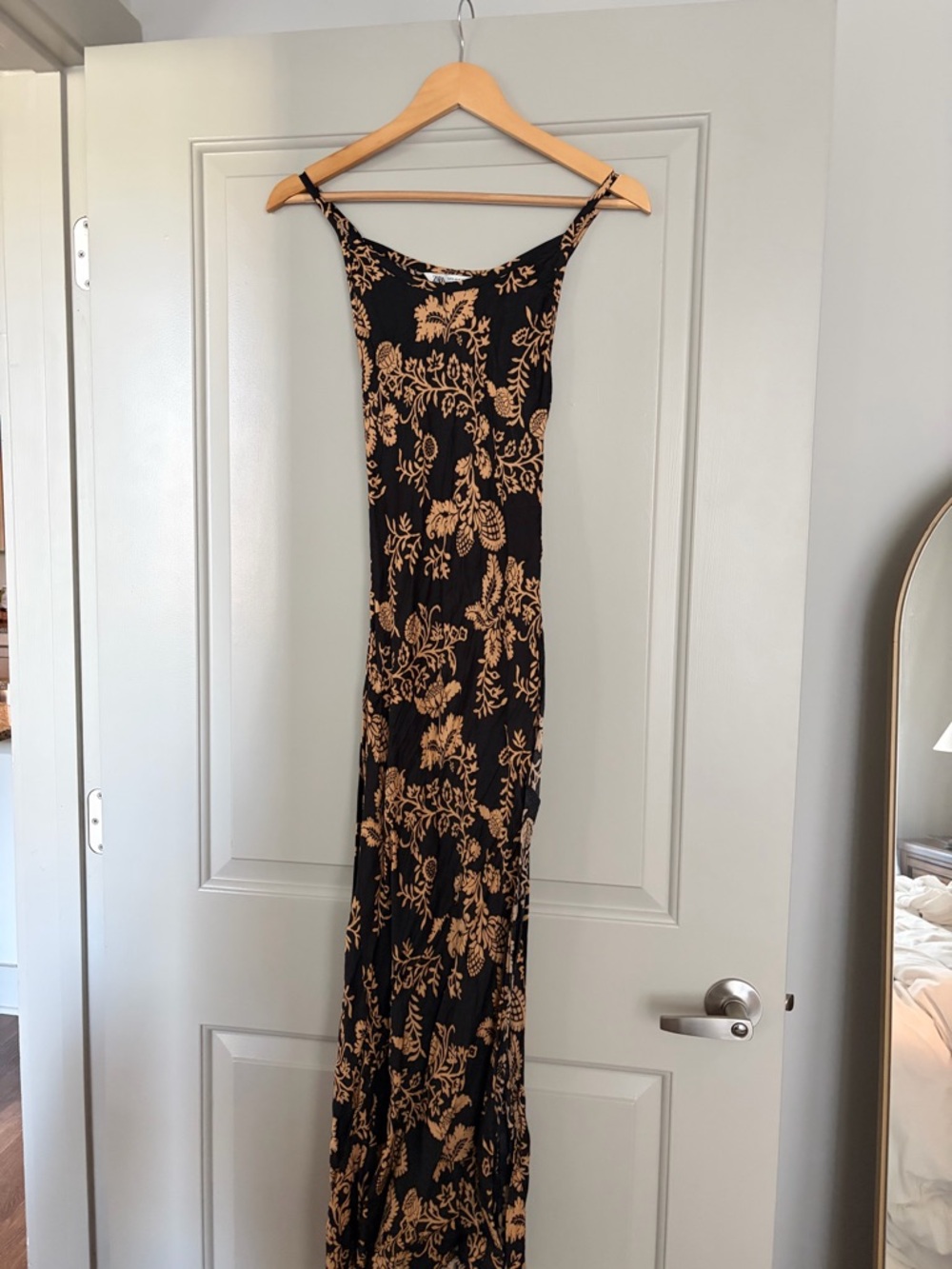Zara Black and Tan Floral Maxi Slip Dress